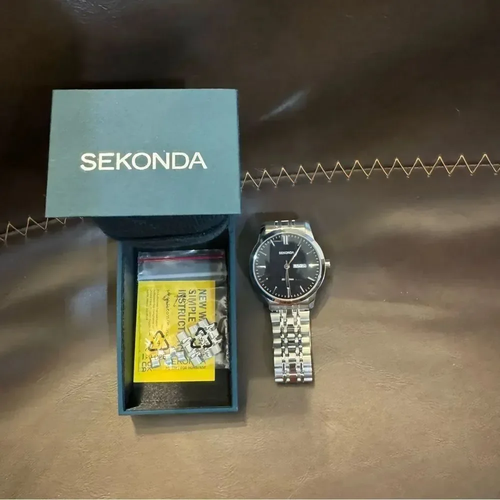 Sekonda Classic Mens Stainless Steel Black Dial Water Resistant Model 1665 Watch
